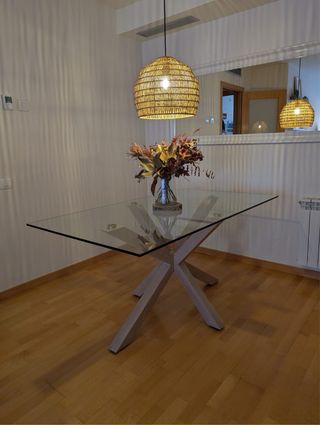 Mesa Comedor Cristal y Madera Kenay