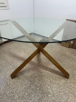 Juego comedor mesa cristal redonda