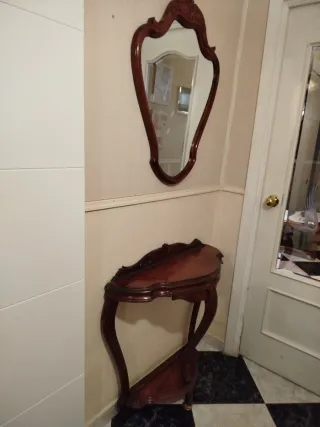 Consola Vintage y espejo Madera Tallada años 60