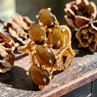 Anello argento placcato oro 70s occhi di tigre