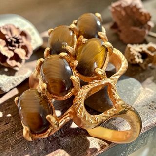 Anello argento placcato oro 70s occhi di tigre