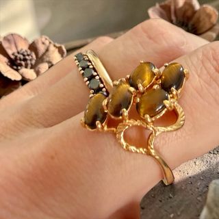 Anello argento placcato oro 70s occhi di tigre