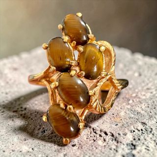 Anello argento placcato oro 70s occhi di tigre