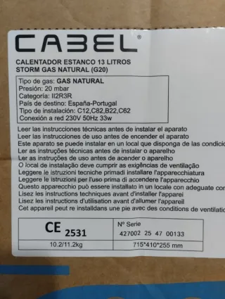 Calentador Estanco Cabel 13L Gas Natural
