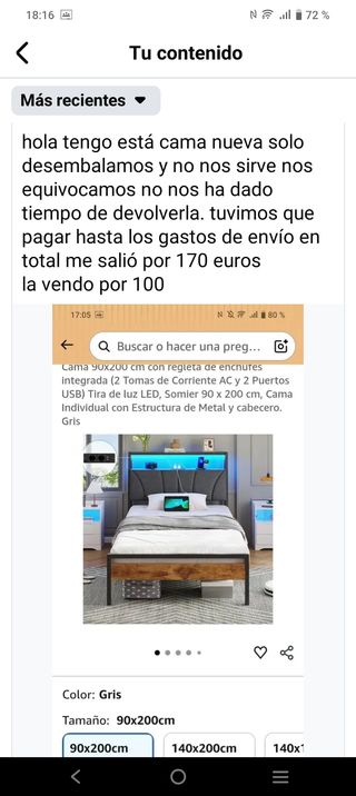 Cama 90x200 nueva con tira LED