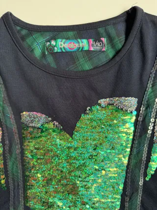 Desigual Girls Sequin Heart Long Sleeve Top 9-10 y