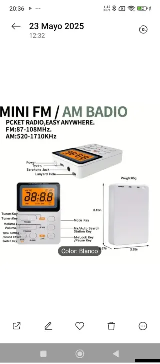 Mini Radio FM/AM/MP3 Portátil