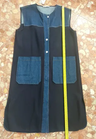 Chaleco largo denim azul y negro