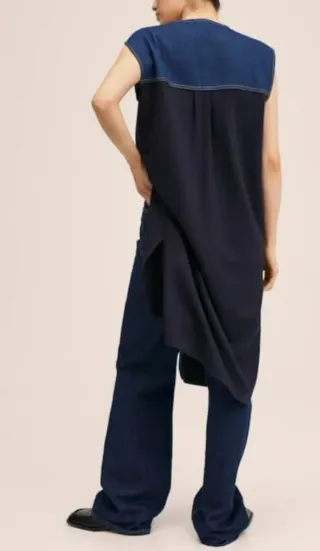 Chaleco largo denim azul y negro