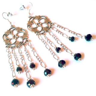 Pendientes Candelabro con cristales Azul Oscuro