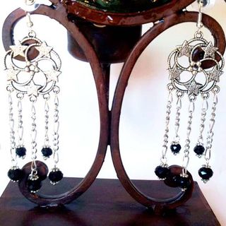 Pendientes Candelabro con cristales Azul Oscuro
