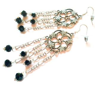 Pendientes Candelabro con cristales Azul Oscuro