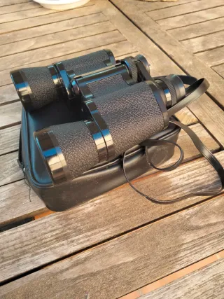 Prismáticos negros con funda