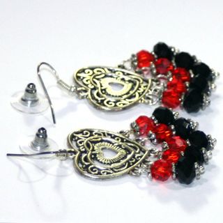 Pendientes Candelabro cristales negros y rojos