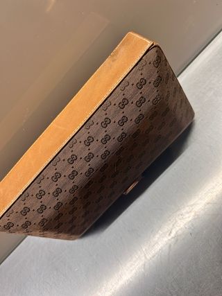 Borsa Gucci Vintage Pochette Monogram Marrone Oro