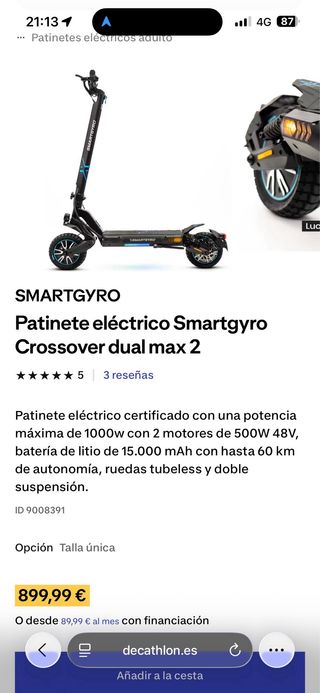 Patinete SmartGyro Pro Casi Nuevo