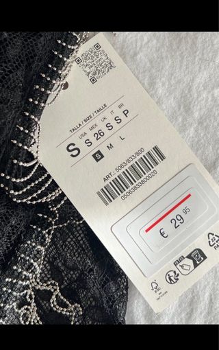 Top Zara Halter Negro Encaje y Abalorios Talla S