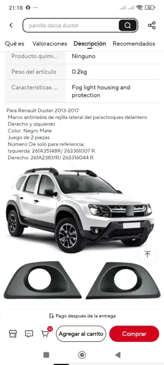 Marcos Antiniebla Dacia Duster 2013-2017 nuevos