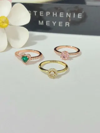 Lote 3 Anillos Pandora Oro Rosa y Dorado talla 54