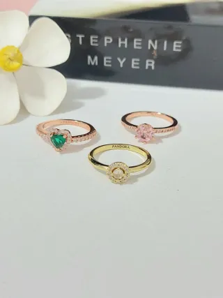 Lote 3 Anillos Pandora Oro Rosa y Dorado talla 54