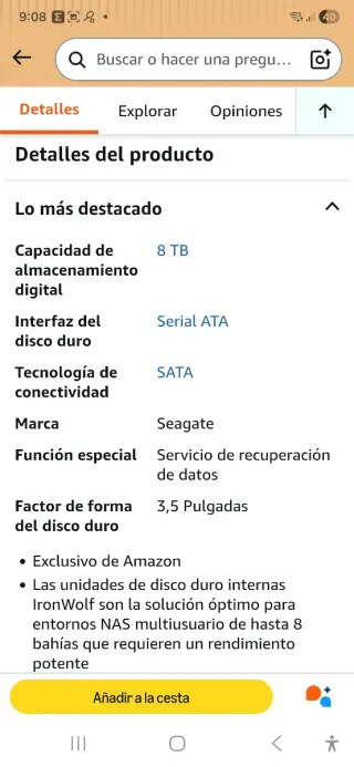Disco Duro Seagate IronWolf 8TB NAS Interno