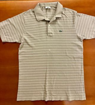 Polo Lacoste Beige Righe Bianche