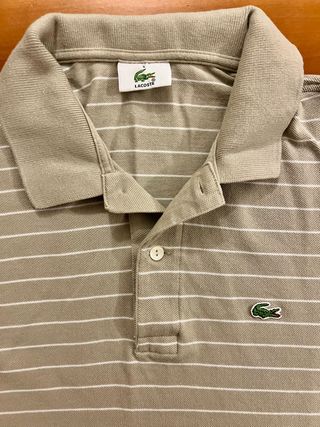 Polo Lacoste Beige Righe Bianche