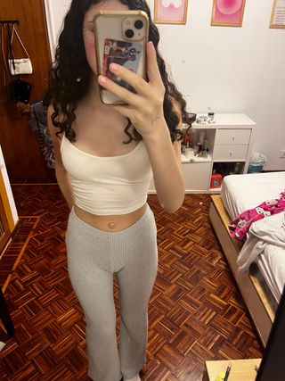 Pantalones campana punto finos grises