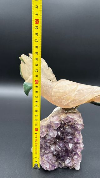 Uccello in Pietre Dure su Ametista Vintage