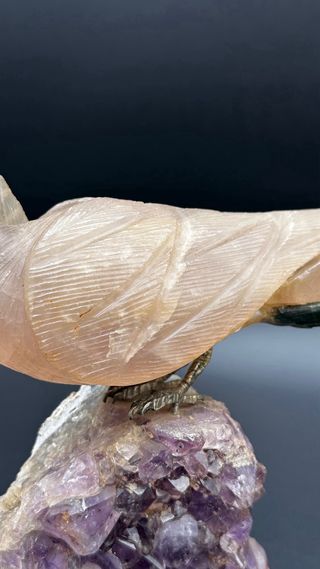 Uccello in Pietre Dure su Ametista Vintage