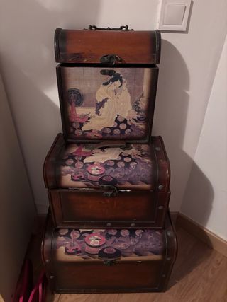 Set 3 cofres asiáticos madera y bambú