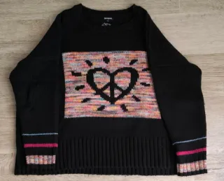 Jersey Desigual Negro Multicolor Corazón Paz