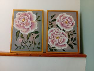 Coppia Quadri Paeonia Legno