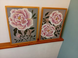 Coppia Quadri Paeonia Legno