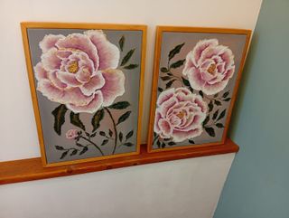 Coppia Quadri Paeonia Legno