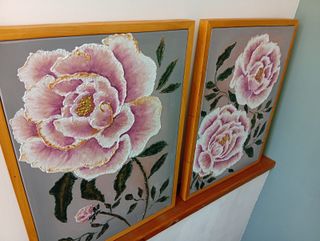 Coppia Quadri Paeonia Legno