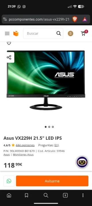 Monitor Asus VX229H 21.5 LED IPS