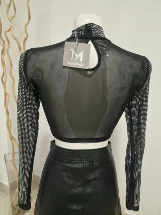 Top Malla Brillante Negro