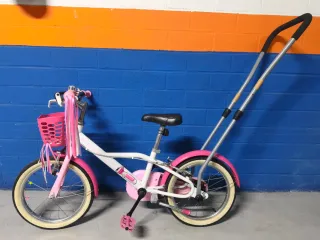 Bici per bambini 16" BTWIN rosa + barra di apprendimento