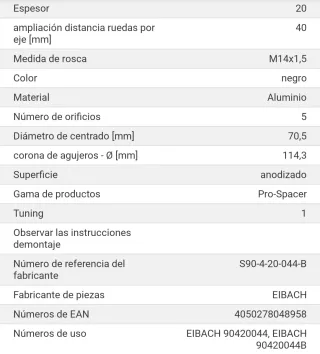 Separadores para Mustang o medida de 5x114.3