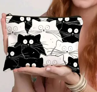 Neceser Estampado Gatitos Blanco y Negro