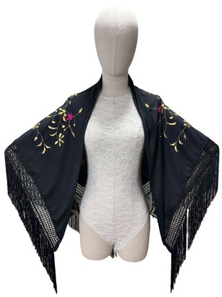 Manton Flamenco Negro Bordado Flores multicolores