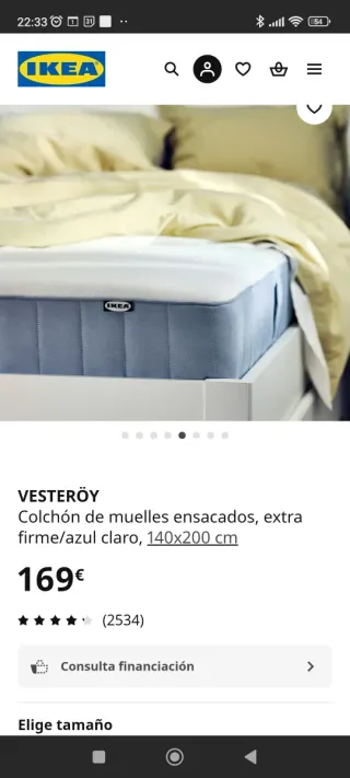 Colchón Vesteröy IKEA 140x200 cm