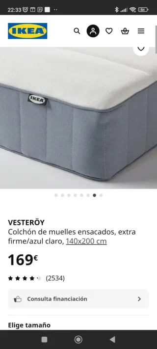 Colchón Vesteröy IKEA 140x200 cm