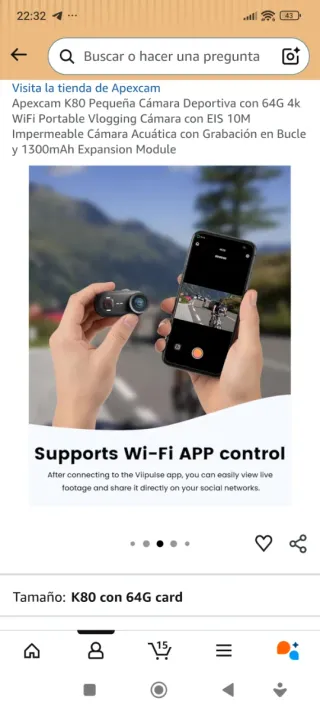 Cámara Deportiva K80 con tarjeta 64G
