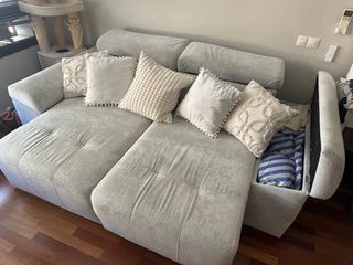 Sofá modular tela beige y gris