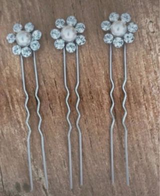 3 Horquillas Joya Vintage Flor Perla