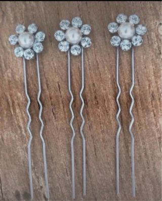 3 Horquillas Joya Vintage Flor Perla
