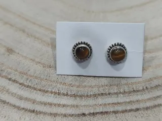 Pendientes Plata Ley Ojo Tigre Marrón
