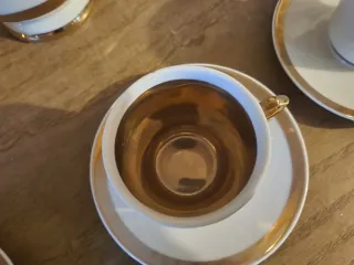 Juego de café porcelana floral dorado